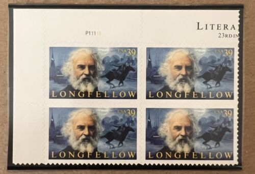 US Scott 4124 2007 39c Henry Longfellow Literary Series Plate Block Of 4 MNH - Picture 3 of 3
