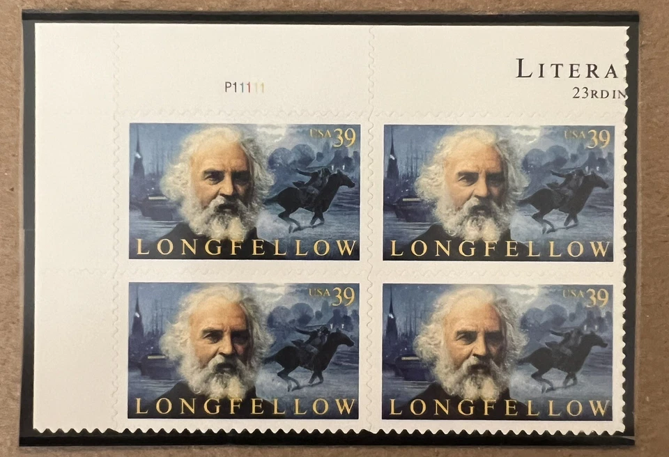 US Scott 4124 2007 39c Henry Longfellow Literary Series Plate Block Of 4 MNH - Image 3 of 3