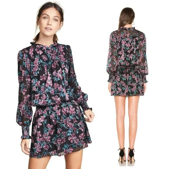 Parker Perla Long-Sleeve Floral Mini Dress Size Small
