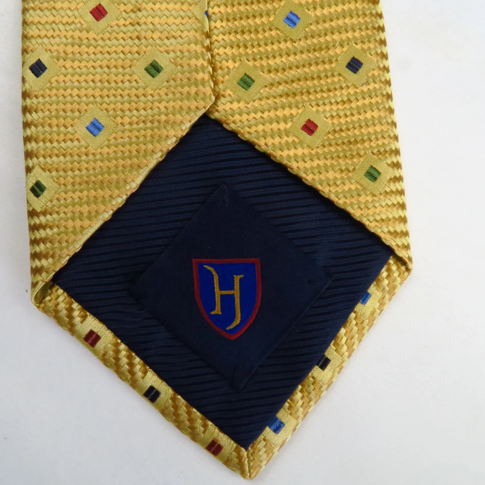 Henry Jacobson Mens Neck Tie Gold Multi Color Geometric Print 100% Silk 59x3.75 - Image 4 of 4