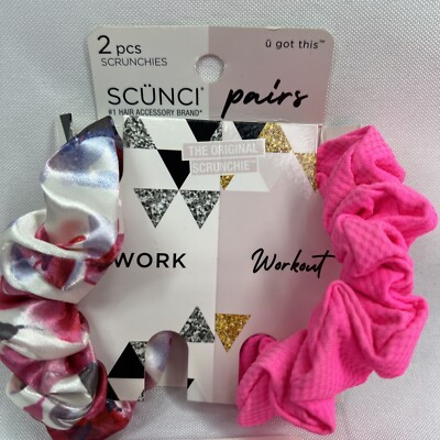 2) Scunci Pairs 2 pcs Scrunchies Work Workout Hot Pink Multi  display picture 1