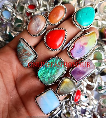 Slice Agate & Mix Gemstone 925 Sterling Silver Plated Wholesale Lot Fancy Rings