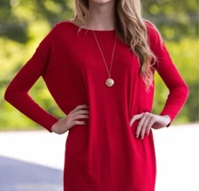 Piko Boxy Oversized Lagenlook Shirt Bamboo Blend Red Size Large