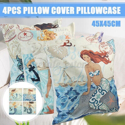 4pcs 45x45cm Pillow Covers Pillowcase Mermaid Sofa Waist Throw Linen Cushion US 4pcs 45x45cm Pillow Covers Pillowcase Mermaid Sofa Waist Throw Linen Cushion US