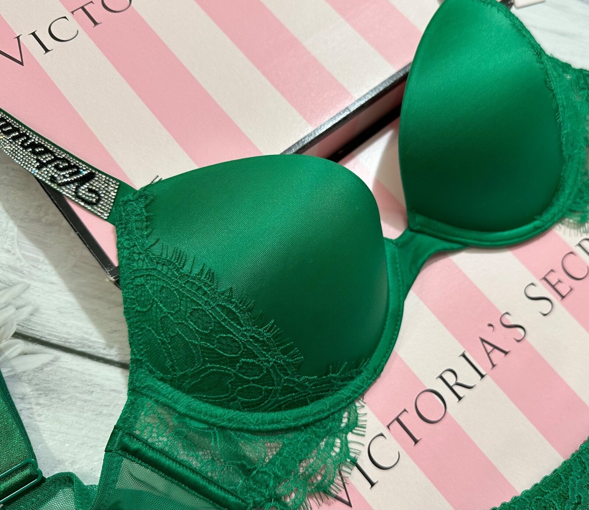 String Victoria's Secret – Dentelle Vert Et Rose, Taille M, Neuf Avec Étiquettes