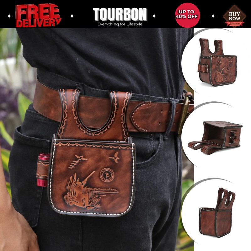 TOURBON Leather Shotgun Cartridges Pouch Shells Ammo Bag Belt Pack-Daily Deals