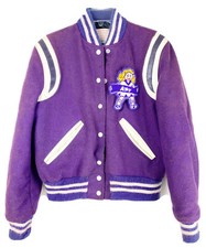 VTG 1970s Womens Wool Letterman Jacket Purple Cheerleader Amy Read Descrip