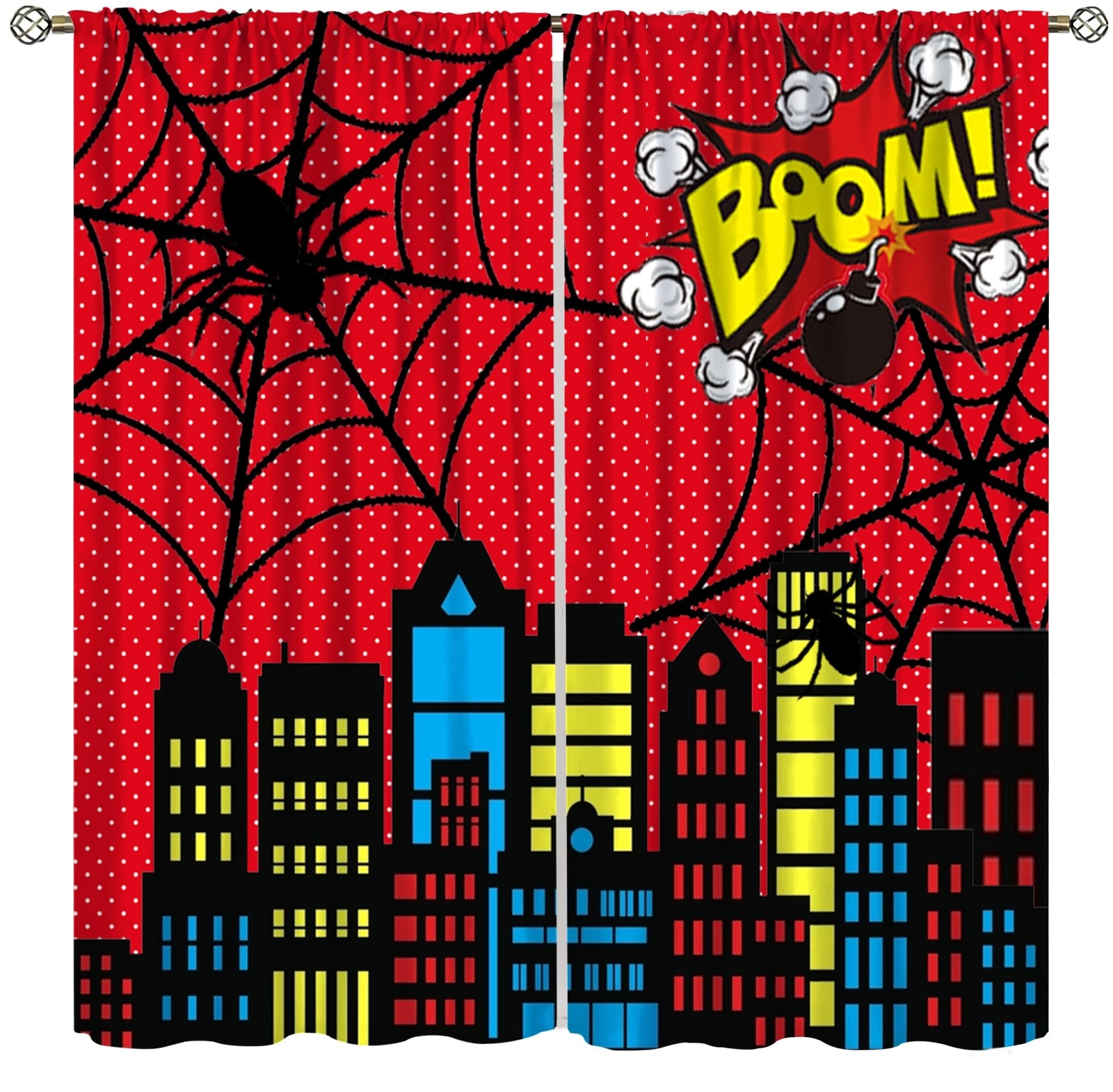 Super Hero Cityscape Kids Window Curtains for Boys Baby Room Bedroom Nursery ...
