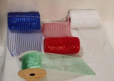 Mesh Ribbon Remnants Lot of 4 Leftovers Colorful Mesh Craft Fabric Wreath Decor