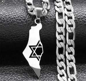 Men’s Stainless Steel Map Of Israel With Star Of David Silver Necklace.