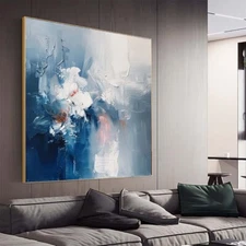 Handmade lower Wall Art Home Decorative Oil Painting Abstract Living Room blue