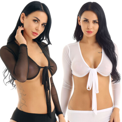 TiaoBug Damen Netz Crop Top – Transparentes Bustier Mit Spaghettiträgern, Unterhemd Für Party & Club