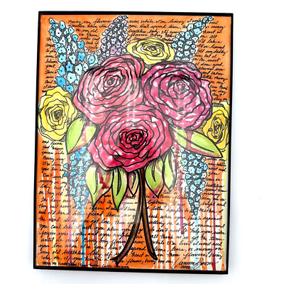 Lyric Floral Painting Watercolor Paper Framed 9X 12   Bring My Flowers Now  OOAK