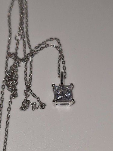 925 18K WHITE GOLD PRINCESS SOLITAIRE MOISSANITE DVVS1 NECKLACE PENDANT - Picture 6 of 6