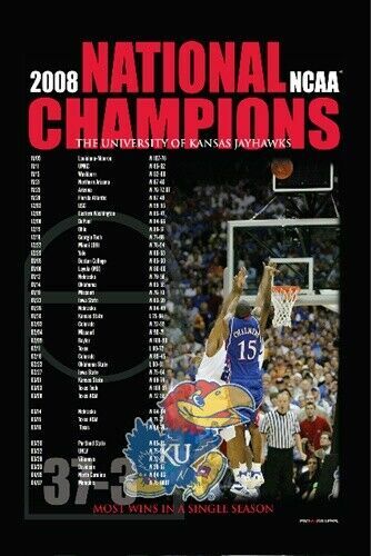 Kansas Jayhawks KU 2008 National Champions Schedule Print Poster for