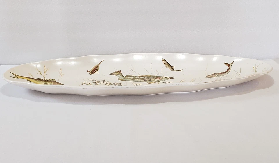 Plato de pescado 23 pulgadas de largo Waverly moldeado plástico melamina como vintage Foto 3 de 4