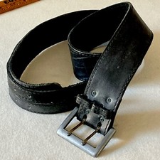 90s Black Leather Biker Belt w/ Forked Attachment 38  Total Length 2  Rise
