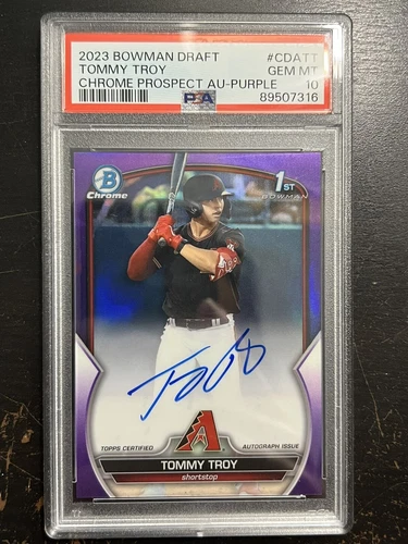 PSA 10 Tommy Troy 2023 Bowman 1st Chrome Draft Auto Purple Refractor /250 Gem