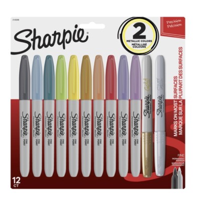 Sharpie Fine Point Permanent Markers, Pack of 12 (1 Gold & 1 Silver Metallic)