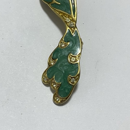 GORGEOUS Turquoise Peacock Enamel, Gold Tone Metal, CZ Brooch Pin. - Picture 8 of 8