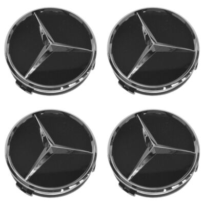 OEM Raised Chrome & Black Wheel Center Cap Set of 4 for Mercedes Benz ...