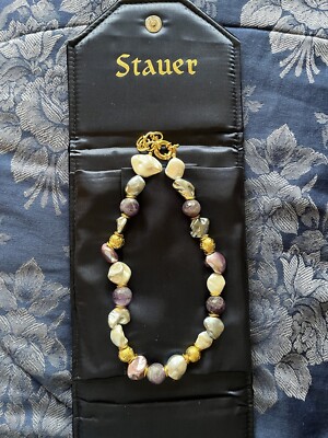 Stauer Halskette Süßwasserperlen und Amethyst Gold
