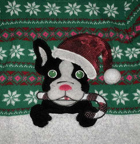 Puppy Dog French Bulldog Christmas sweater red sequin Kids L Large It’s Our Time - Picture 3 of 4