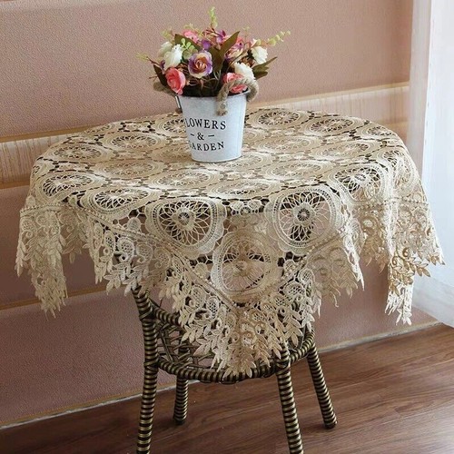 Vintage Embroidered Lace Tablecloth Small Square Table Cloth Cover Flower Doily - Picture 4 of 18