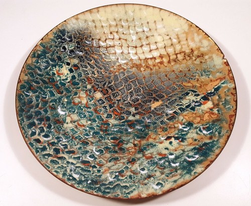 E'NORE ELEANOR FORRESTAL COPPER ENAMEL BOWL PAIR DRAGON SCALES MID-CENTURY - Picture 2 of 11