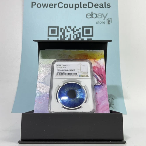 2022 NGC Palau ColorEYEzed Ocean Blue 1 oz Proof 999 Silver Coin PF70 w/Ogp