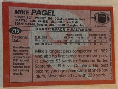1983 TOPPS Card #215 MIKE PAGEL NM-MT Condition | eBay