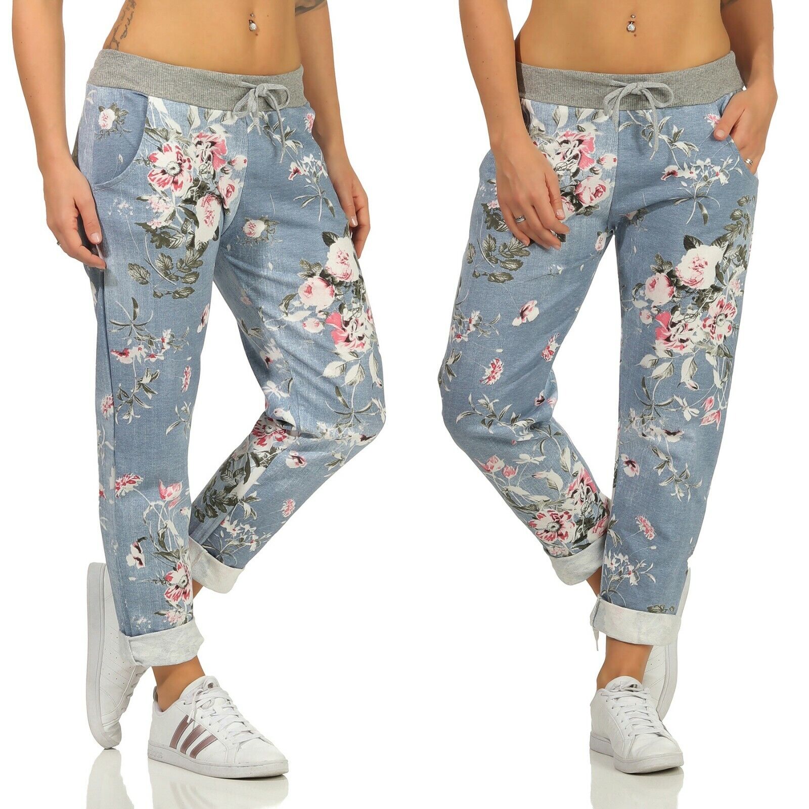 Sweathose Damen Sport Freizeit Hose Jeans-Druck leichte Jogginghose JOGPANTS 