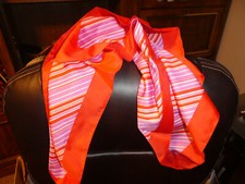 VTG SCARF ITALY 100 POLYESTER RED,PURPLE, WHITE TONES  STRIPE TAG 14750