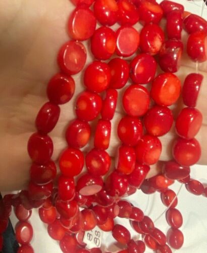 Genuine Color Enhanced Red Coral Oval Shape Smooth Gemstone 16" 37 Beads 11X9mm - Picture 4 of 6