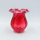 Fenton Country Cranberry Diamond Lattice Draped Ruffled Opalescent Vase 4 Inch