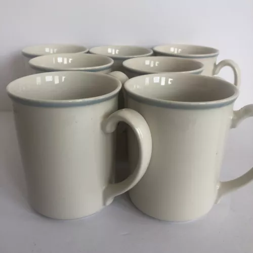 Vintage Corning Corelle Lace Bouquet Blue Rim Coffee Cups Mugs 8 Oz Set of 7