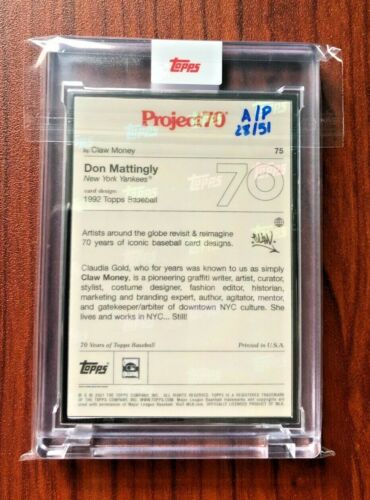 2021 Topps Project 70 -1992 DON MATTINGLY #75 by Claw Money AP ARTIST PROOF /51 - Picture 3 of 3