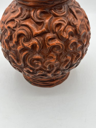 Haeger Vase USA Pottery Orange Brown Round MCM 4081 Art Deco Textured Vintage - Picture 13 of 14