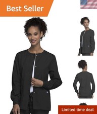 scrubs jacket for women, Snap Front Warm-Up Jacket with 3 Pockets and Easy Ca...