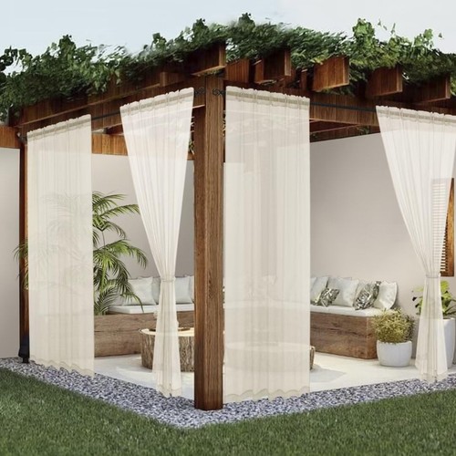 Sheer Outdoor Curtains for Patio Waterproof 2 Panels Linen Look Rod Pocket In...