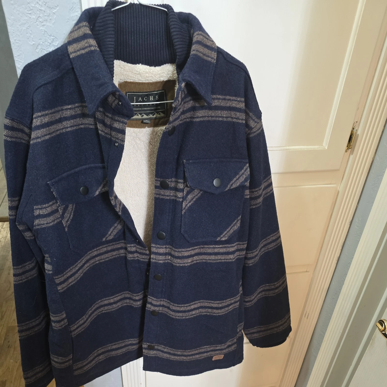 Jachs New York Wool Blend Sherpa Lined Jacket Mens size M Navy Plaid Insulated
