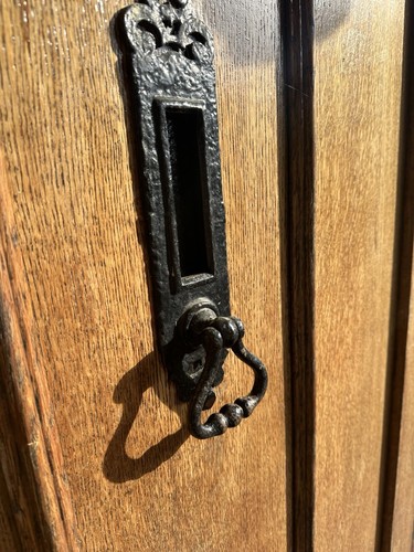 Vintage Solid Oak Entry Door with Iron Accents – Craftsman Style – Antique Charm - Picture 5 of 5