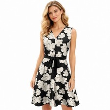 RSVP by TALBOTS Black Ikat Floral Jacquard Fit & Flare Dress Sz 2