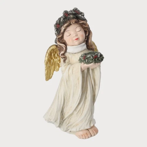 Statua Scultura Angelo Angioletto Porta Candela 59 cm Natale Addobbo Natalizio