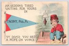 Tacony Philadelphia PA Pennant Tired of Waiting Dutch Kids 1912 Postcard