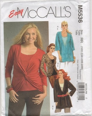 McCalls Schnittmuster 5536 EASY Tuniken & Trägertop Strickstoff Gr. 18W - 24W Neu