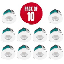 LED Downlights Fixed Fire Rated Dimmable White Round Low Profile 515lm 10 Pack