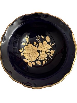 Echt Kobalt Porcelain Bowl Blue & Gold Floral Round Decorative Glossy Printed 