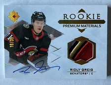 RIDLY GREIG 2023-24 Ultimate /35 AUTO ROOKIE Signature Premium Materials Patch !
