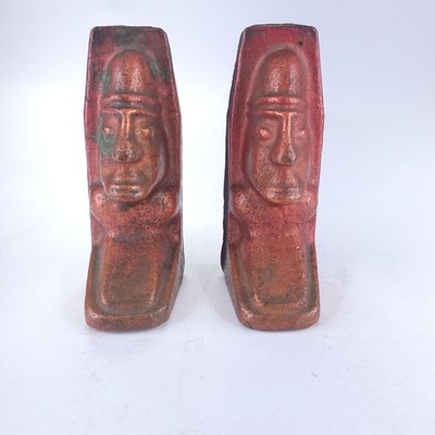 Vintage MCM Copper Easter Islands Heads Bookends / Doorstops Heavy Non Magnetic